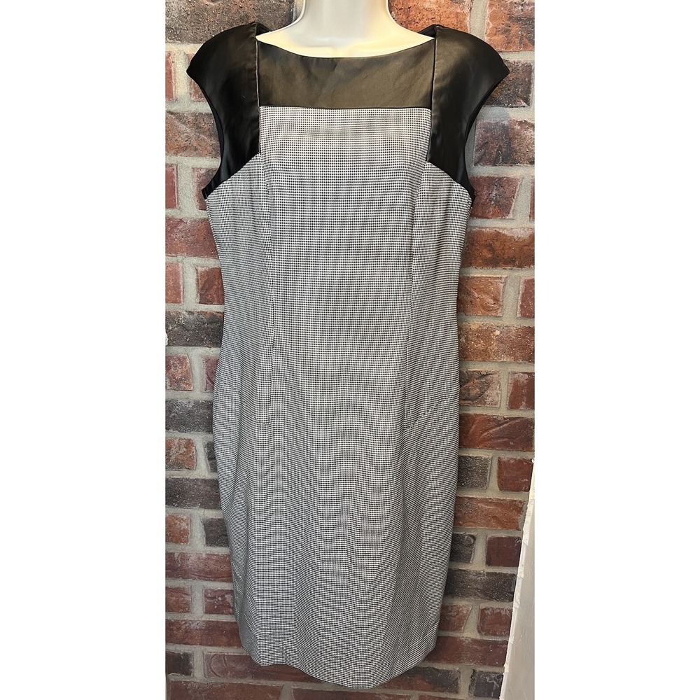 Zara Basic Faux Leather and Black And White Checkered Sheath Dress Size L